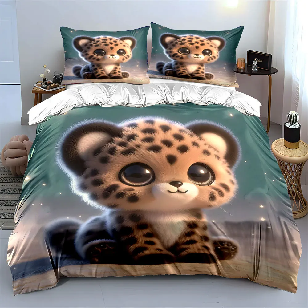 

Cute cartoon baby cheetah Print Soft Comfortable Duvet Cover Bedding Set Included 1*Duvet Cover 2*Pillowcases Luxury gifts