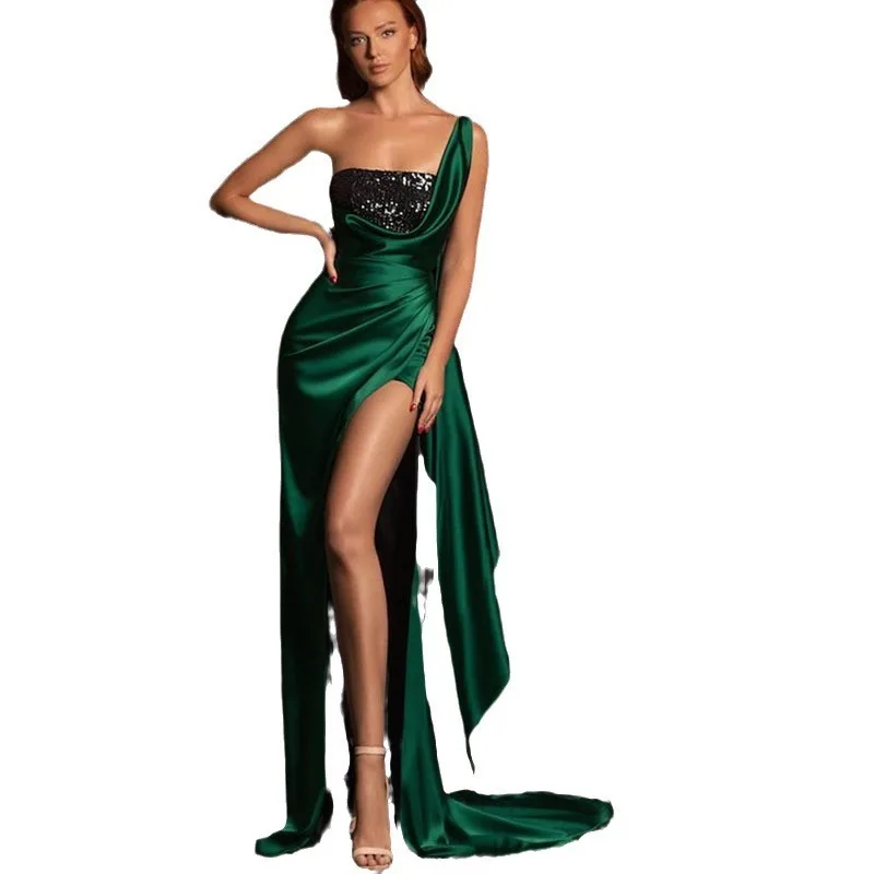 

Новое женское платье весна/лето 202, открытая юбка с низким вырезом, блестящее платье для похудения с драпировкой в пол