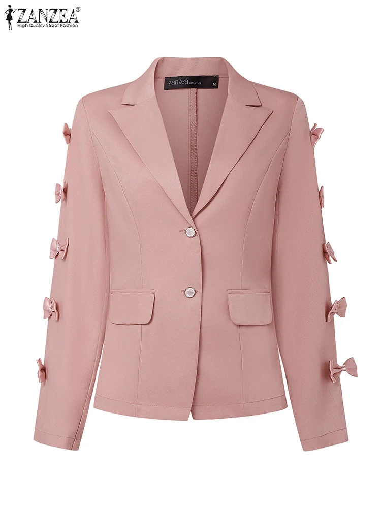 Blazer da ufficio moda donna risvolto collo abiti autunnali cardigan 2025 ZANZEA moda solido manica lunga casual allentato cappotto con fiocco sottile