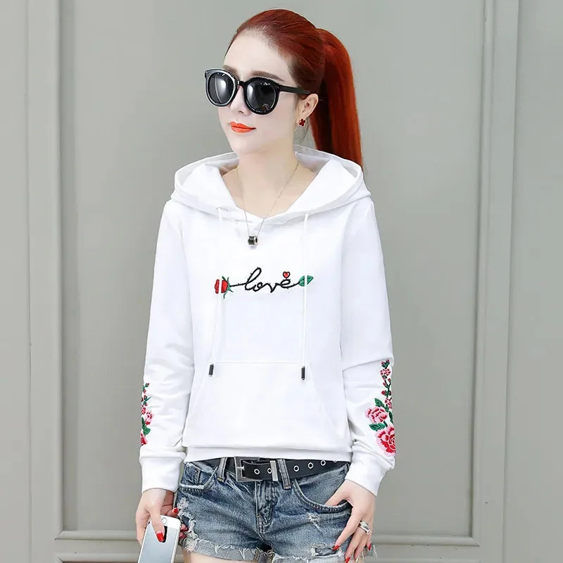 Loose Hooded Sweatshirt Women\'s Long Sleeve Autumn 2023 New Letter Embroidered Fashion Pullover Korean Versatile Short Jacket