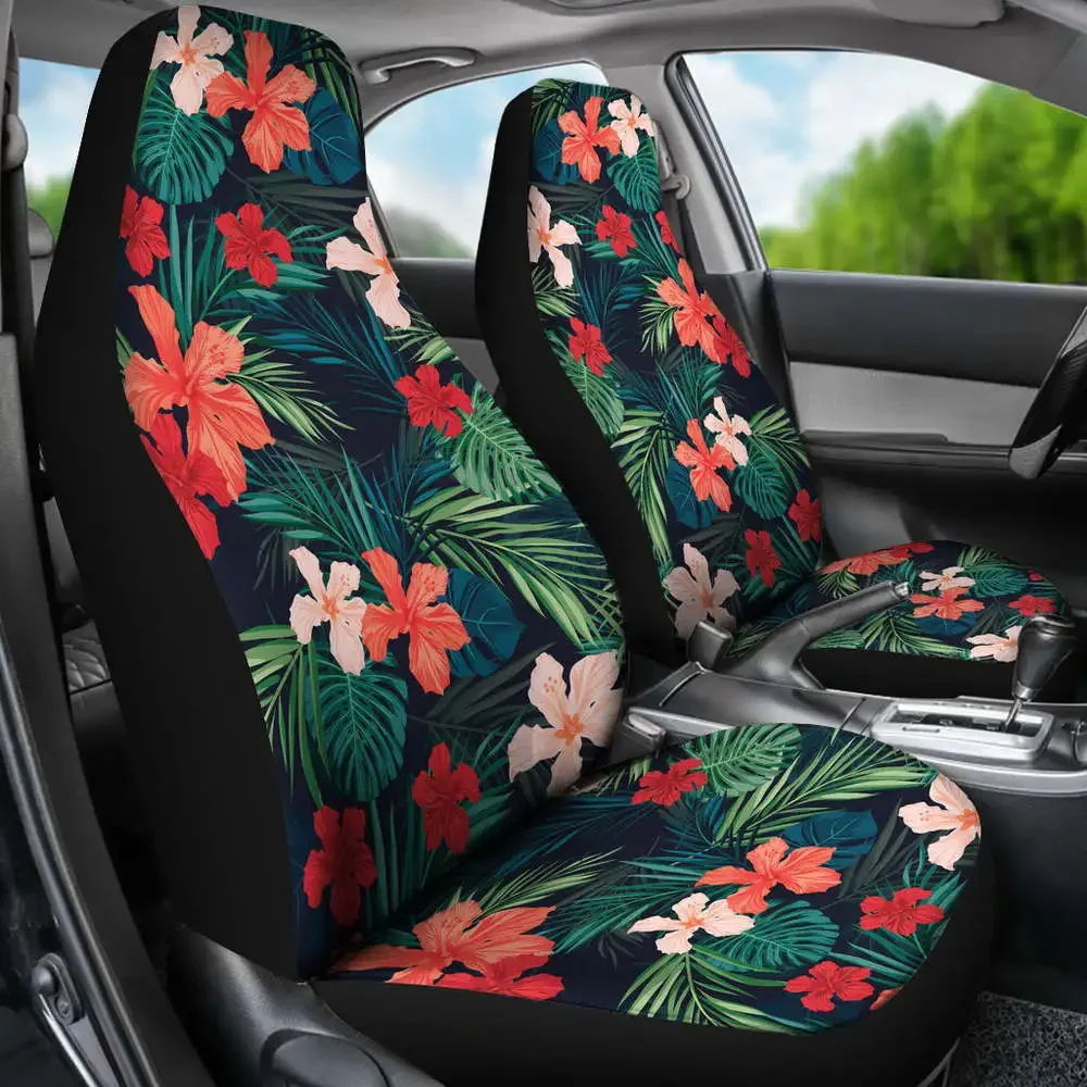 Red and Coral Tropical Flower Car Seat Covers Set of 2 Universal Fit,Pack of 2 Universal Front Seat Protective Cover