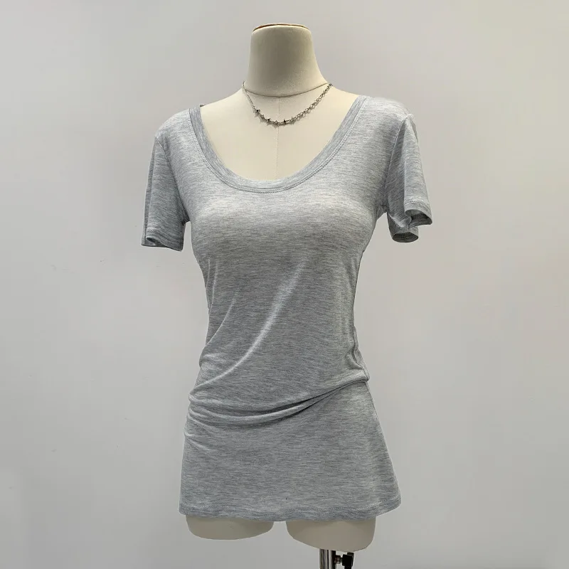 

Niche white short sleeve-shirt women's fashion 2025 summer new mid-length desire slimming top