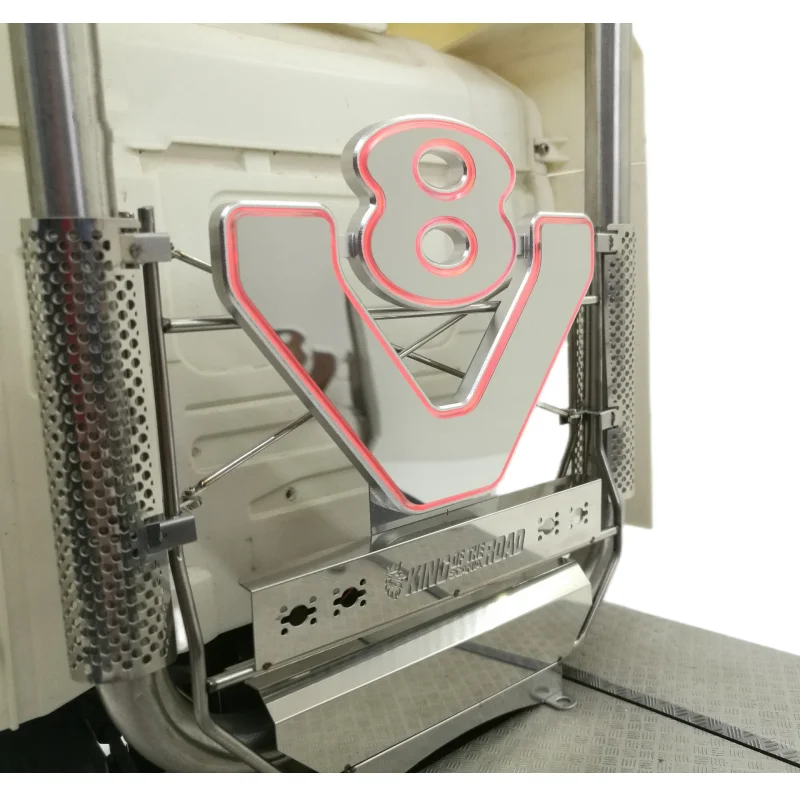LED Light Exhaust Pipe V8 LOGO Chimney for 1/14 RC Truck TAMIYA Scania R620 R470 Upgrade Tamiya LESU RC Truck Accessories