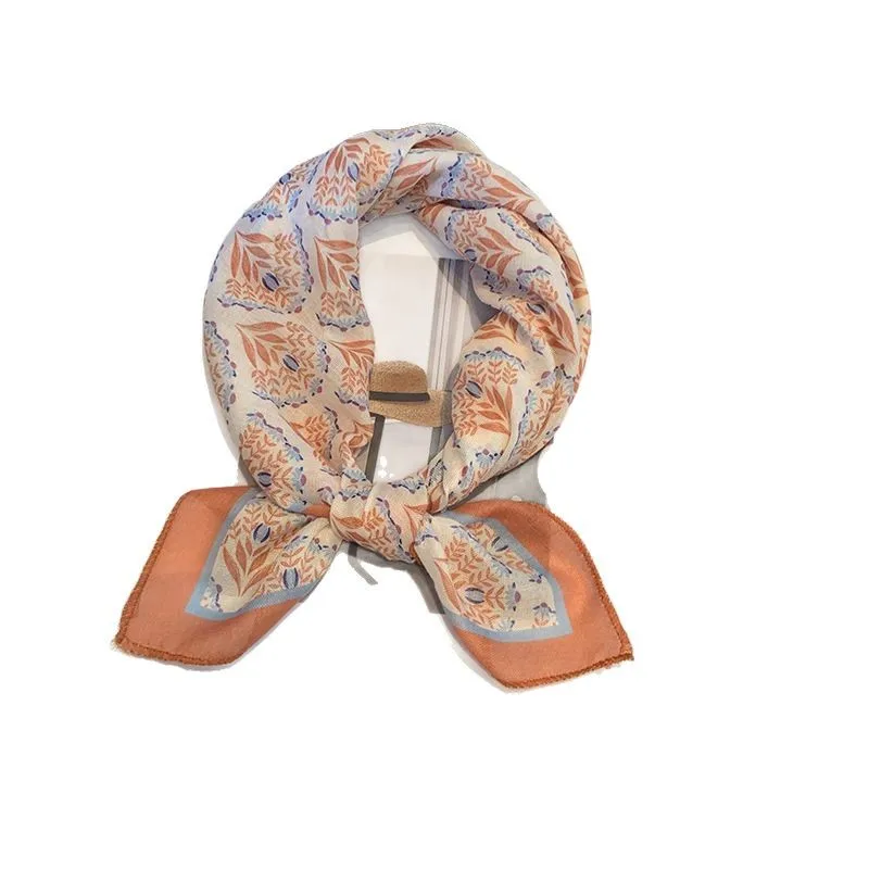 1PC 2025 ファッションスカーフ日本の花柄 58 センチメートル正方形のスカーフ軽量ソフト両面女性のための春夏アクセサリー