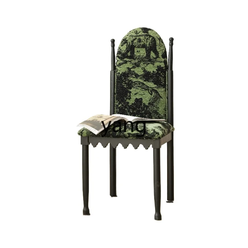 

LTT retro dining chair light luxury solid wood black backrest art printing soft bag chair