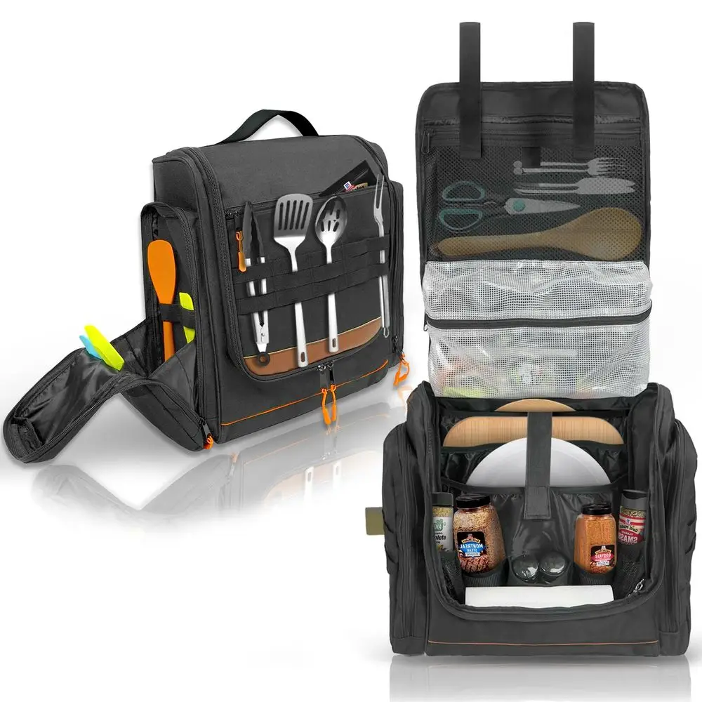 

Тактическая сумка-органайзер для кемпинговой кухни, подвесная сумка для хранения посуды с держателем для бумажных полотенец, портативный органайзер для столовых приборов для барбекю