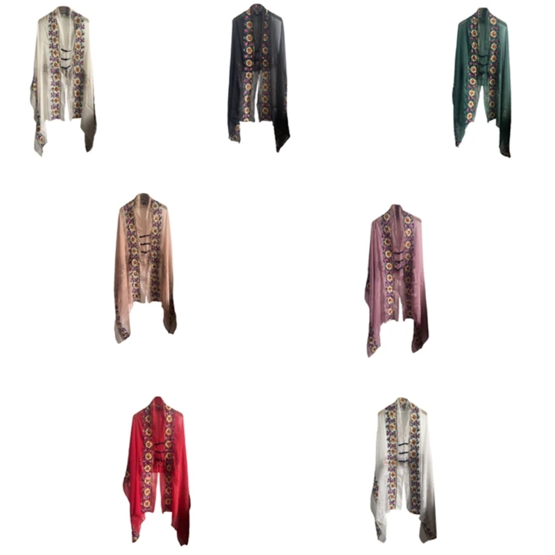 Soft Polyester Long Shawl with Intricate Ethnic Embroidery Shawl Elegant Shawl for Parties and Vacations