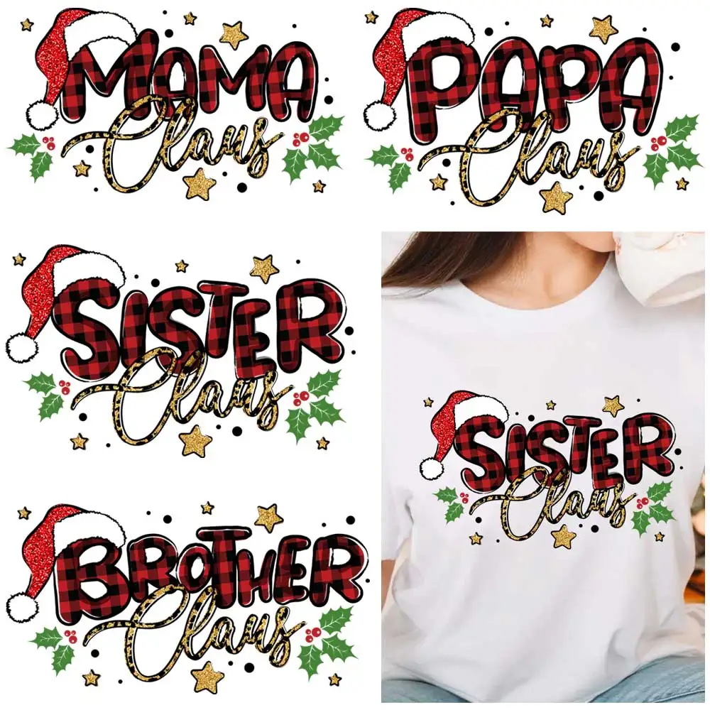 New Christmas Family Iron-on Transfer For Clothing DIY A-Level Washable T-shirt Thermal Stickers Christmas Mama Patches Applique