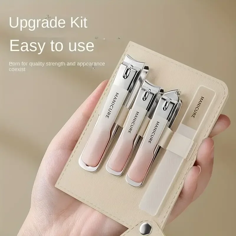 Ensemble de coupe-ongles portable en acier inoxydable avec sac rotatif, ensemble professionnel d'amélioration des ongles, adapté à la maison, 4 pièces