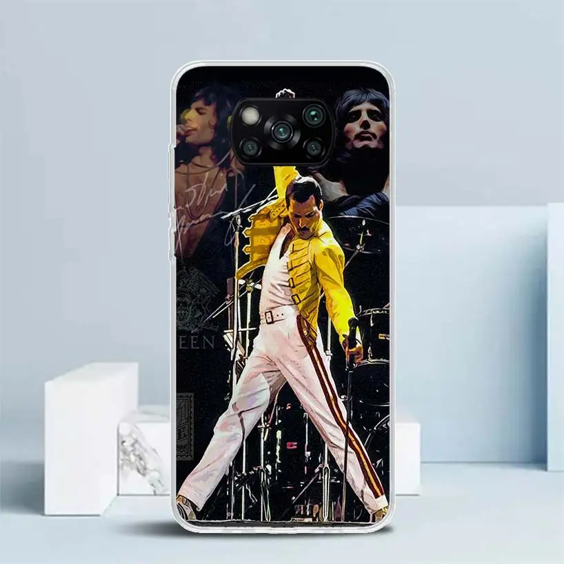 Rock Funky Freddie Mercury Queen Soft Cover for Xiaomi Poco X5 Pro X4 Gt X3 Nfc M5S Print Phone Case M4 M3 M2 F3 F2 F1 Mi Note 1