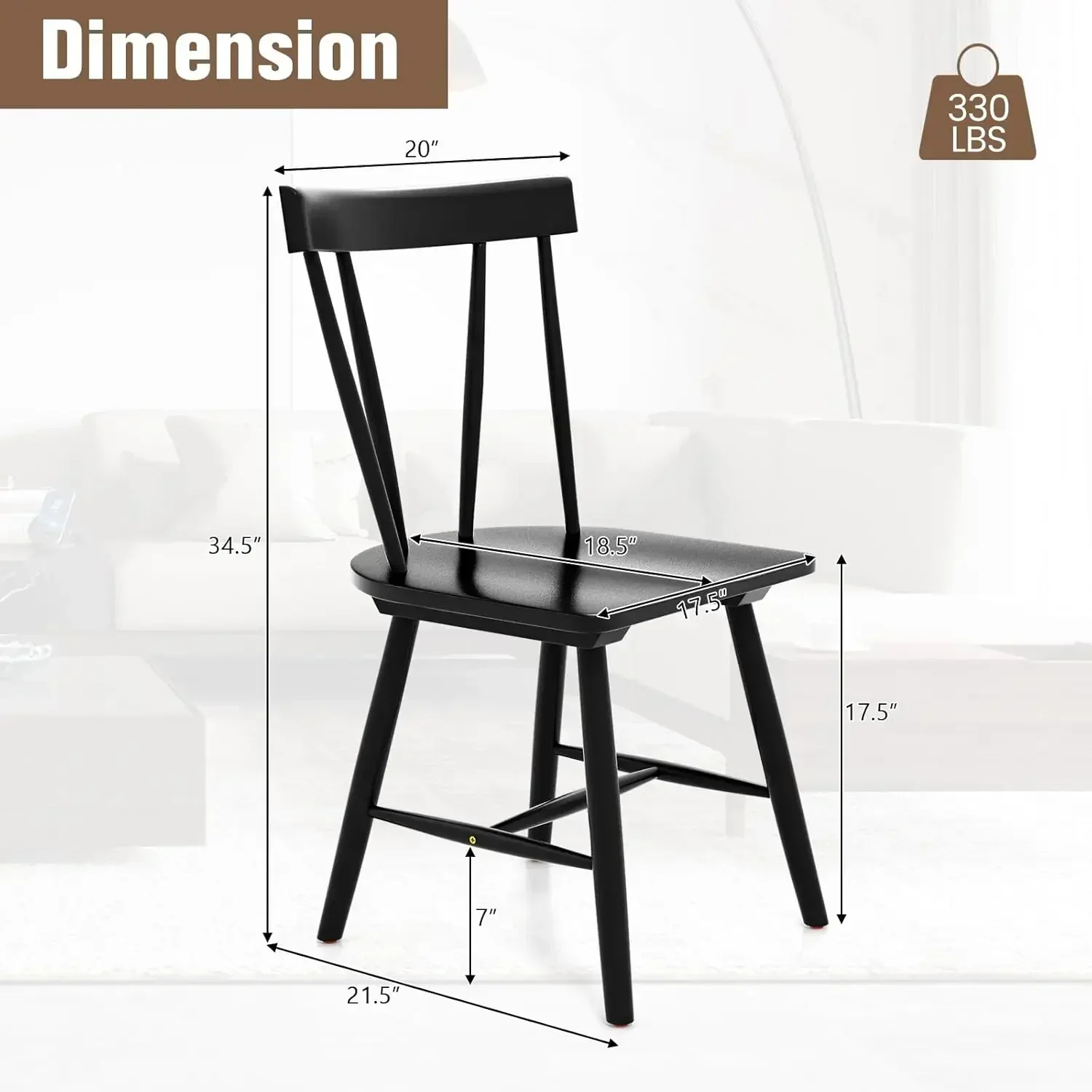 [Discounted Price, Hot Sale!]Set of 4 Windsor Chairs, Rubber Wood Dining Chairs with Spindle Back, Wide Seats, Anti-Slip Foot Pa
