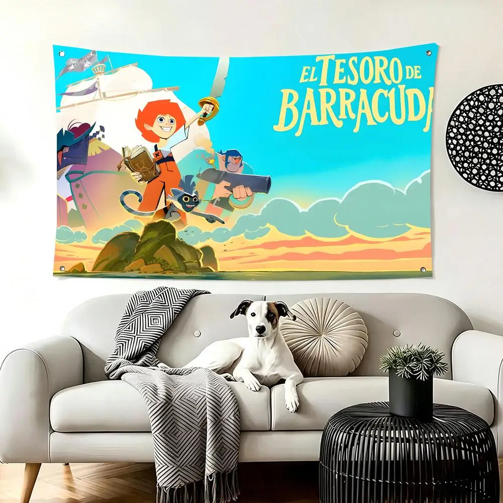 Adventure Cartoon T-The Treasure of Barracuda Flags  For Living Room Home Dorm Decor Wall Outdoor Camping Party Banner Gifts