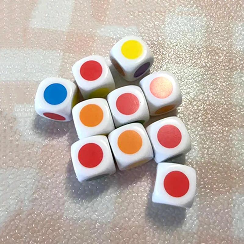 10PCS 16MM Dice with Colored Dots Classroom Prizes Teaching Supplies Math Educational Toys for Kids Boys Girls