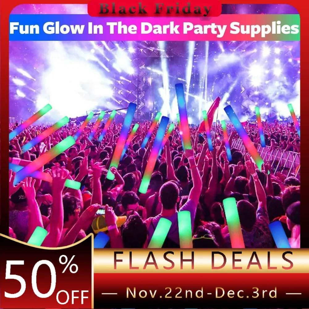 200 LED foam glow sticks, bulk glow sticks, 3 mode color flicker, neon party supplies, Carnival, concerts