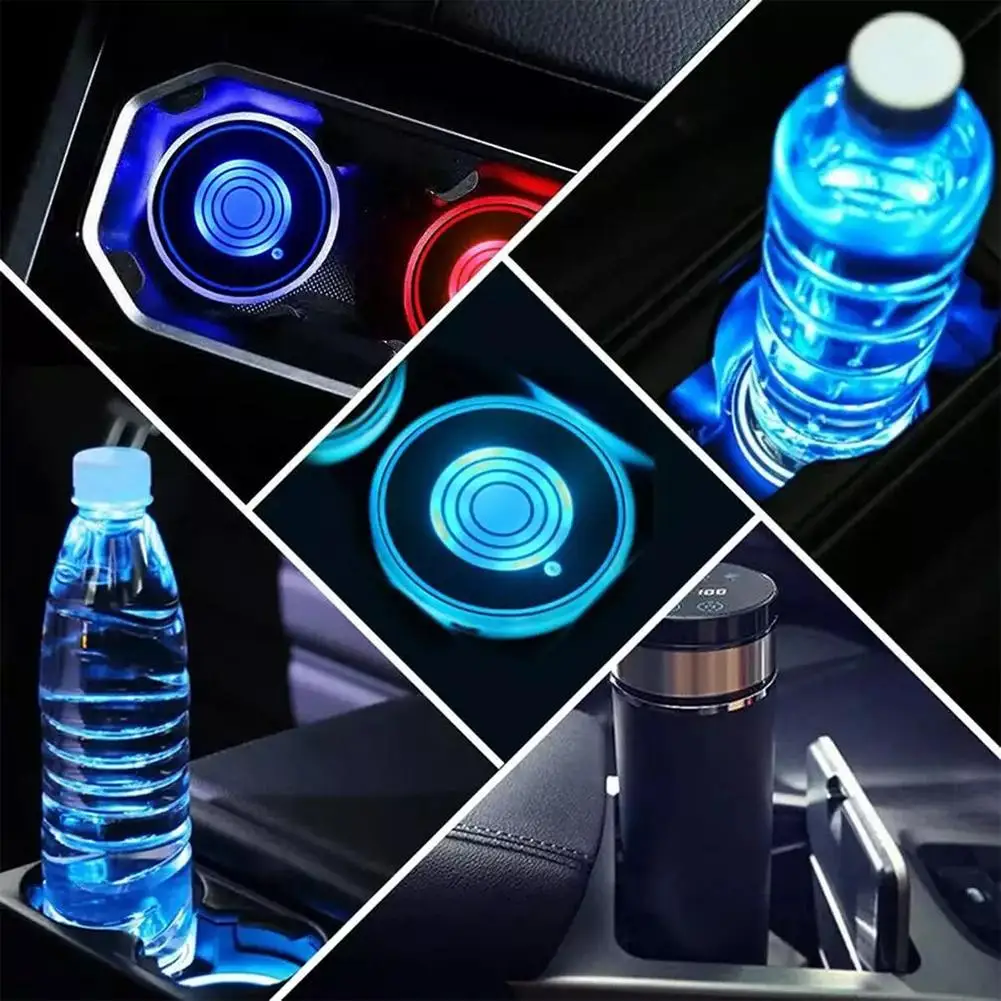 NEW Car Cup Pad With LED Lights Rechargeable Car Luminous Coaster Light Up Cup Holder Insert Coasters, Car Accessories For X4O7