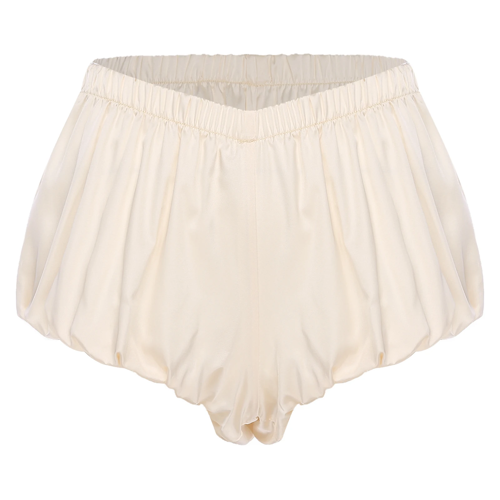 レディースサテンバブルショーツカジュアルソリッドカラーローライズ弾性ウエストカボチャショーツパフショーツアンスコロリータドレス用