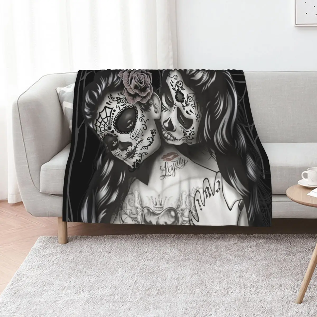 

lesbian sugar skull girls design Throw Blanket Sofas bed plaid Hairy blankets ands Blankets