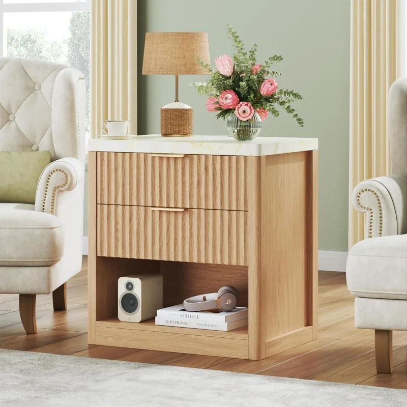 

Nightstand With Wireless Charging Station Night Stand With 2 Drawers Mid Century Modern Side Table With Metal Hand