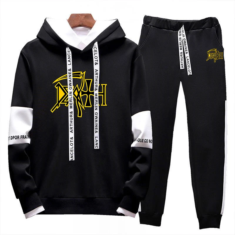 Death Rock Band Heavy Metal Print Hoodie Sets Men Tracksuit Hoodies Sweatshirt+Sweatpants 2 Piece Set Pullover Fashion Clothes