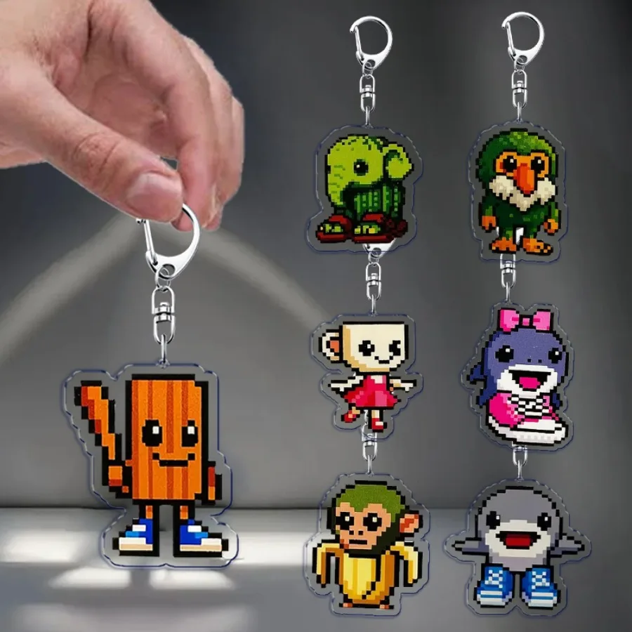 Italian Brainrot Pixel Meme Keychains Llavero for Accessories Bag Cute Cartoon Tung Tung Tung Keyring Jewelry Friends Fans Gifts