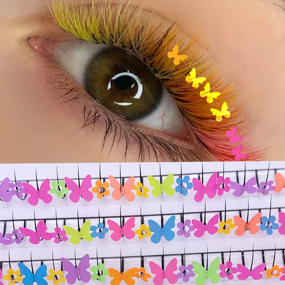 NEW Mix Color Glitter Eyelash Extension Fashion Shiny Colorful False Lashes Butterfly Star Individual Lashes For Makeup Supplies