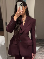 Elegant Women's Slim Blazer Jacket Shoulder Pads Lapel Single Breasted Long Sleeve Female Jackets Lady Street Office Outerwears