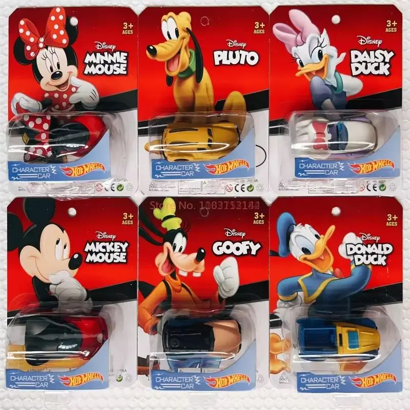 Hot Wheels Cartoon Car Toy Mickey Mouse & Friends Characters Car Mickey Minnie Donald Duck Daisy Car Model Kids Collectible Gift