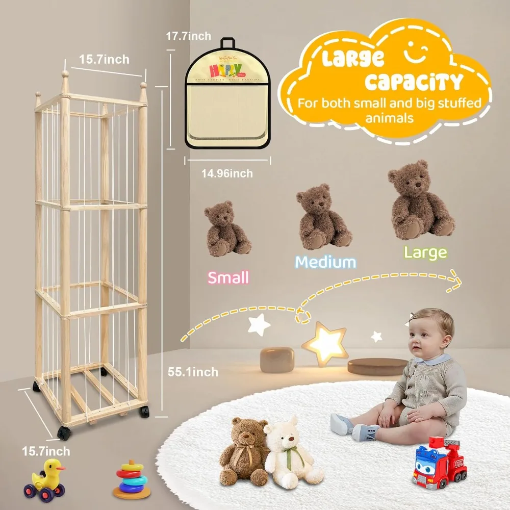 منظم حيوانات محشو خشبي: تخزين لطيف على شكل حديقة الحيوان للألعاب القطيفة في الحضانة وغرف الأطفال الصغار وغرف اللعب #2