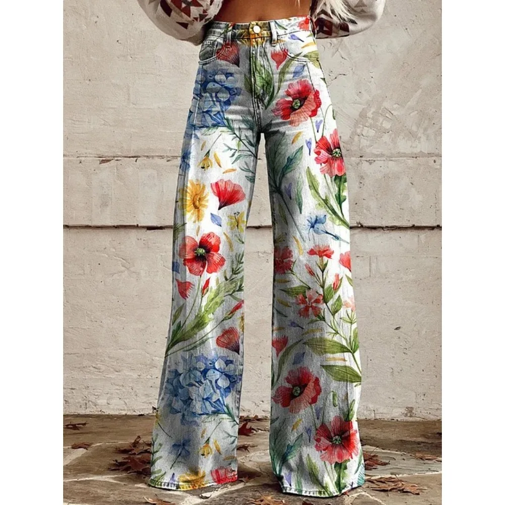 Vintage Paisley Blumenmuster Hohe Taille Weite Hose Sexy Damenhose 100% Baumwolle Lässige Lockere Hose mit Taschen XXS-3XL – Detail 11