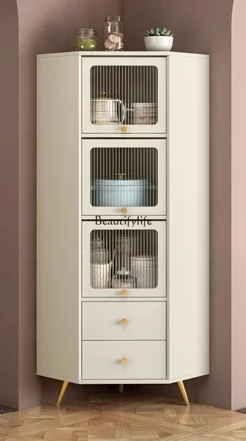 

FG44Cream Wind Triangle Corner Cabinet Living Room Sofa Wine Cabinet Shelf