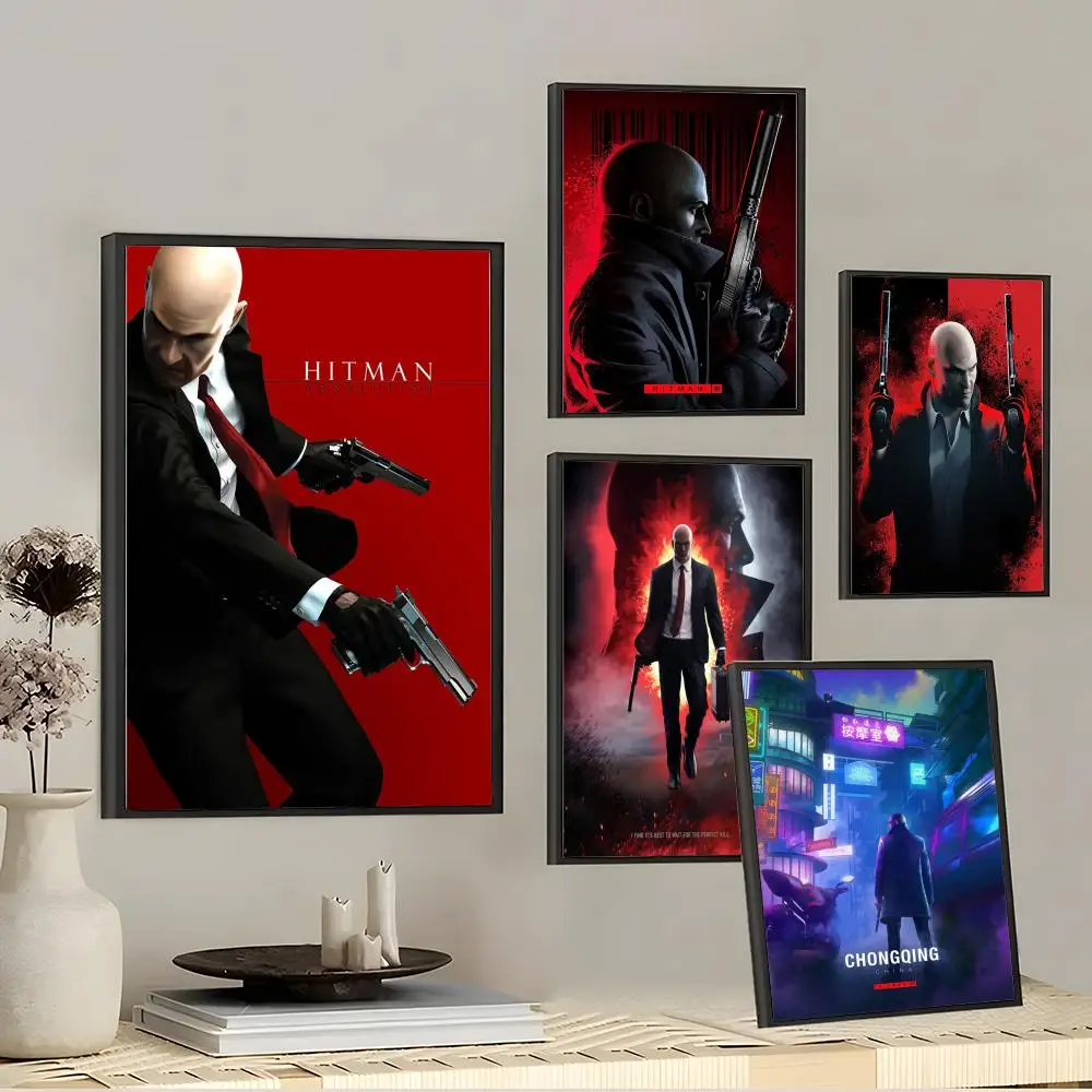 H-Hitman Agent 47 Painting Calligraphy Cotton Canvas Wall Art Poster - Aesthetic Painting for Living Room Bedroom Home Decor