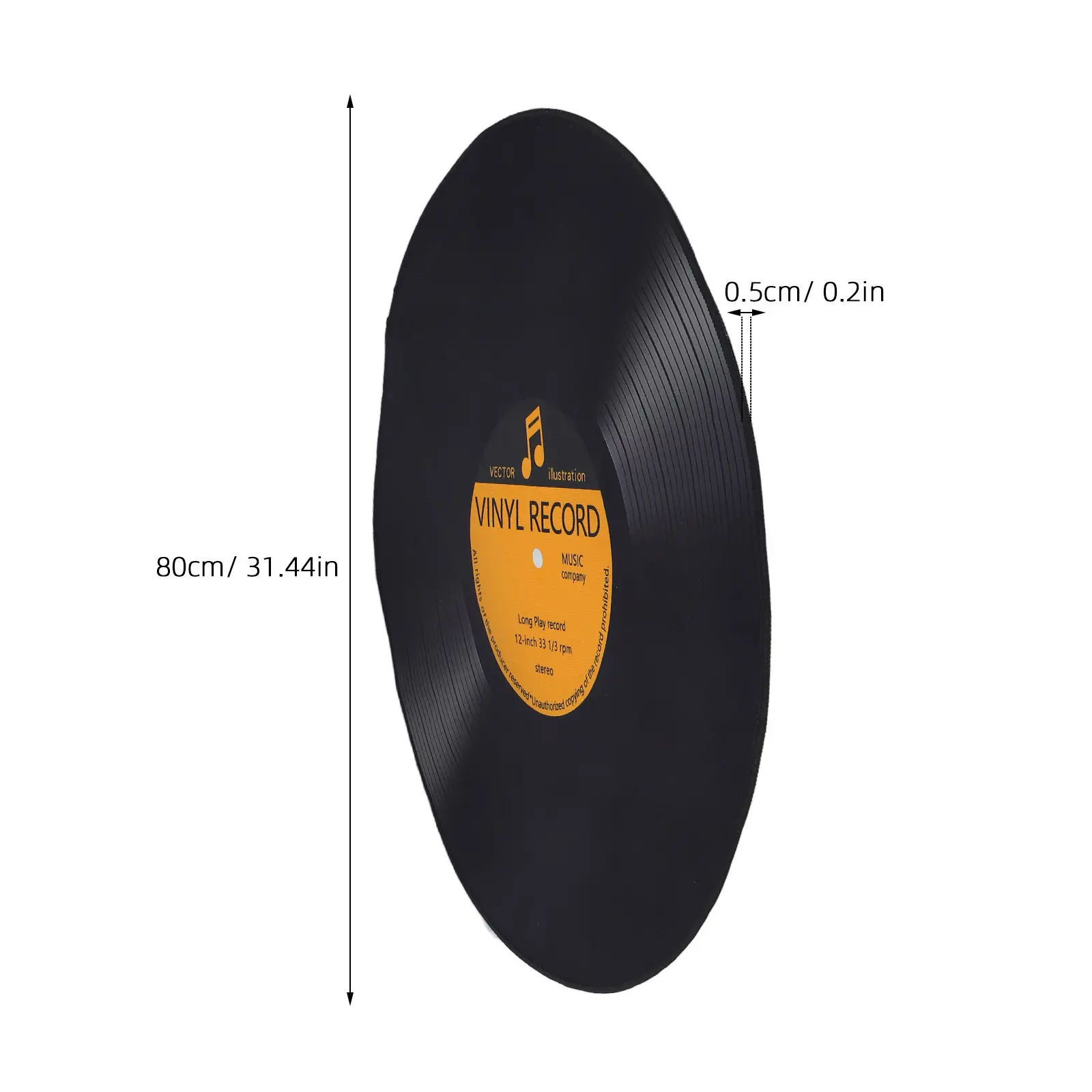 Vinyl Record Rug 80cm Retro Music Theme Round Nonslip Floor Mat for Living Room Bedroom Decor