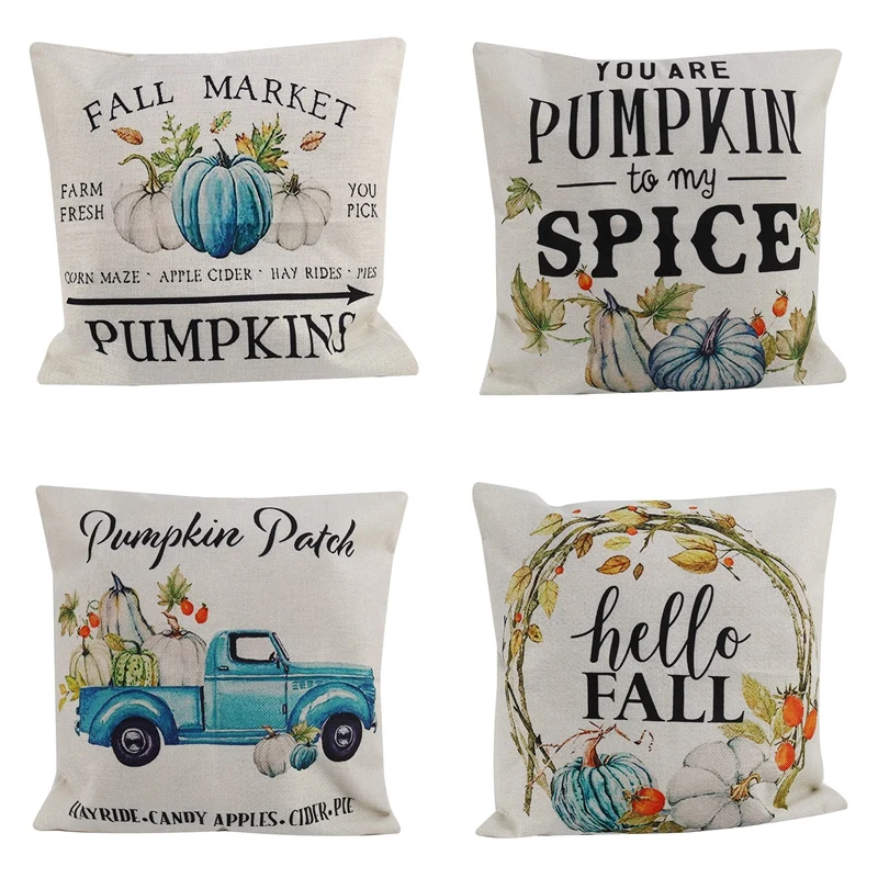 

New Fall Pillow Covers 18X18 Inch Set Of 4 Decorations Throw Pillowcase Farmhouse Cushion Case For Sofa And Home Decor