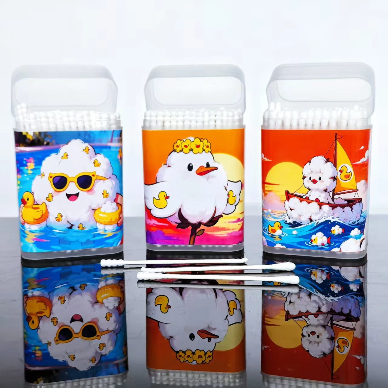 300 hisopos de algodón en forma de pato amarillo pequeño, bastoncillos de algodón de papel fino, hisopos de algodón de doble cabeza en forma de pato