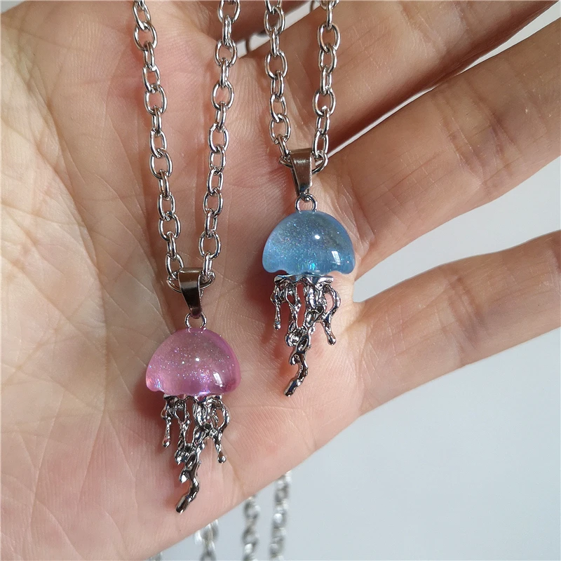 Y2K Niedliche Harajuku Rosa Blaue Quallen-Anhänger Ohrringe Halskette Charm-Accessoires für Mädchen Ästhetischer Trendiger Strand-Meer-Schmuck
