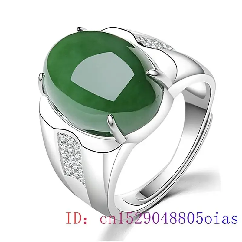 Green Jade Ring Jewelry Chalcedony Zircon 925 Silver Women Gifts Charm Gemstone Fashion Men Amulet Crystal Natural