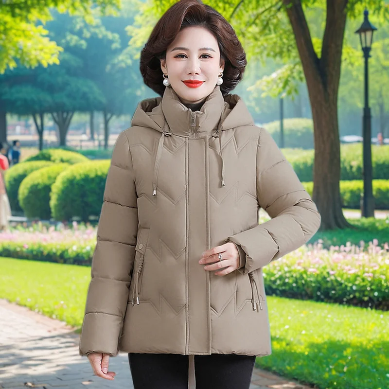 

2024 Autumn and winter pie overcome women plus waist cotton-padded coat white fur collar hooded warm coat European LX356