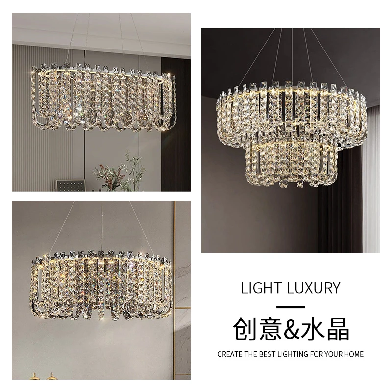 Crystal Dining Room Pendant Light Light Luxury Living Room Pendant Light Modern Simple High-end Atmospheric Hotel Lobby Decorati
