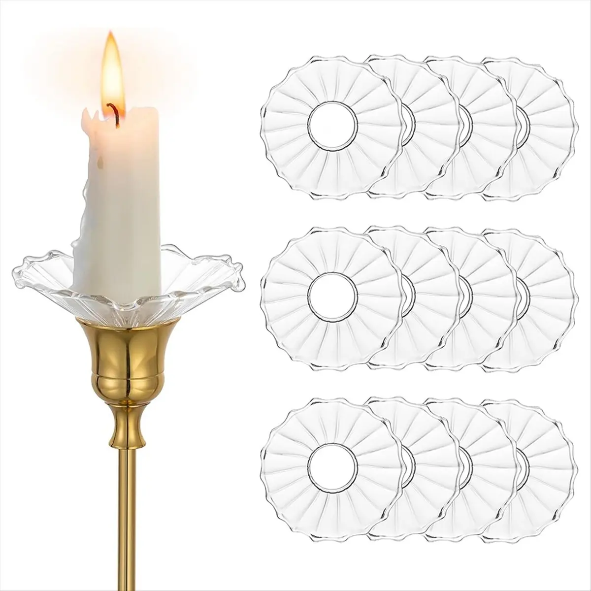 B-est Glass Bobeches for Candlestick Holders,12 Pcs Ribbed Candle Drip Protectors Candle Rings for Tapers, Candle Drip Catcher