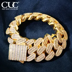 CUC NEW Men Baguette Hip Hop Bracelet 21mm Big Gold Color Cuban Chain Iced Out Zirconia Miami Link Fashion Punk Rapper Jewelry