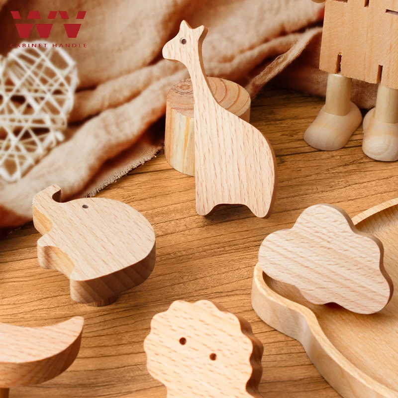 WV Wooden Door Handles Animal Wood Furniture Handles for Cabinets Dressers Drawers Door Knobs Kitchen Cupboard Wardrobe Pulls