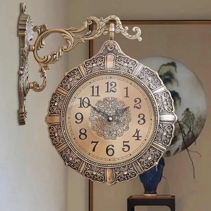 Nordic Retro Living Room Wall Clock Silent Double-sided Luxury Creative Aesthetic Art Wall Clocks Home Decoration Gift Ideas
