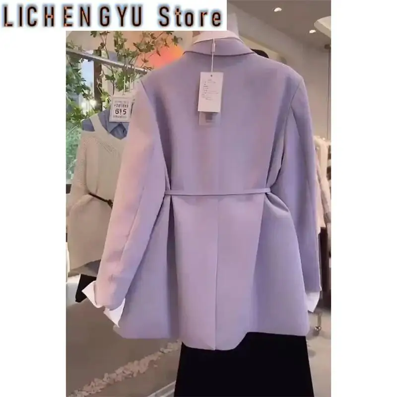 Spring  Autumn New Women\'s Blazer Jacket Long Sleeved Fashion Purple Coat Advanced Sense Fashion Fake Two Suits Female Tops