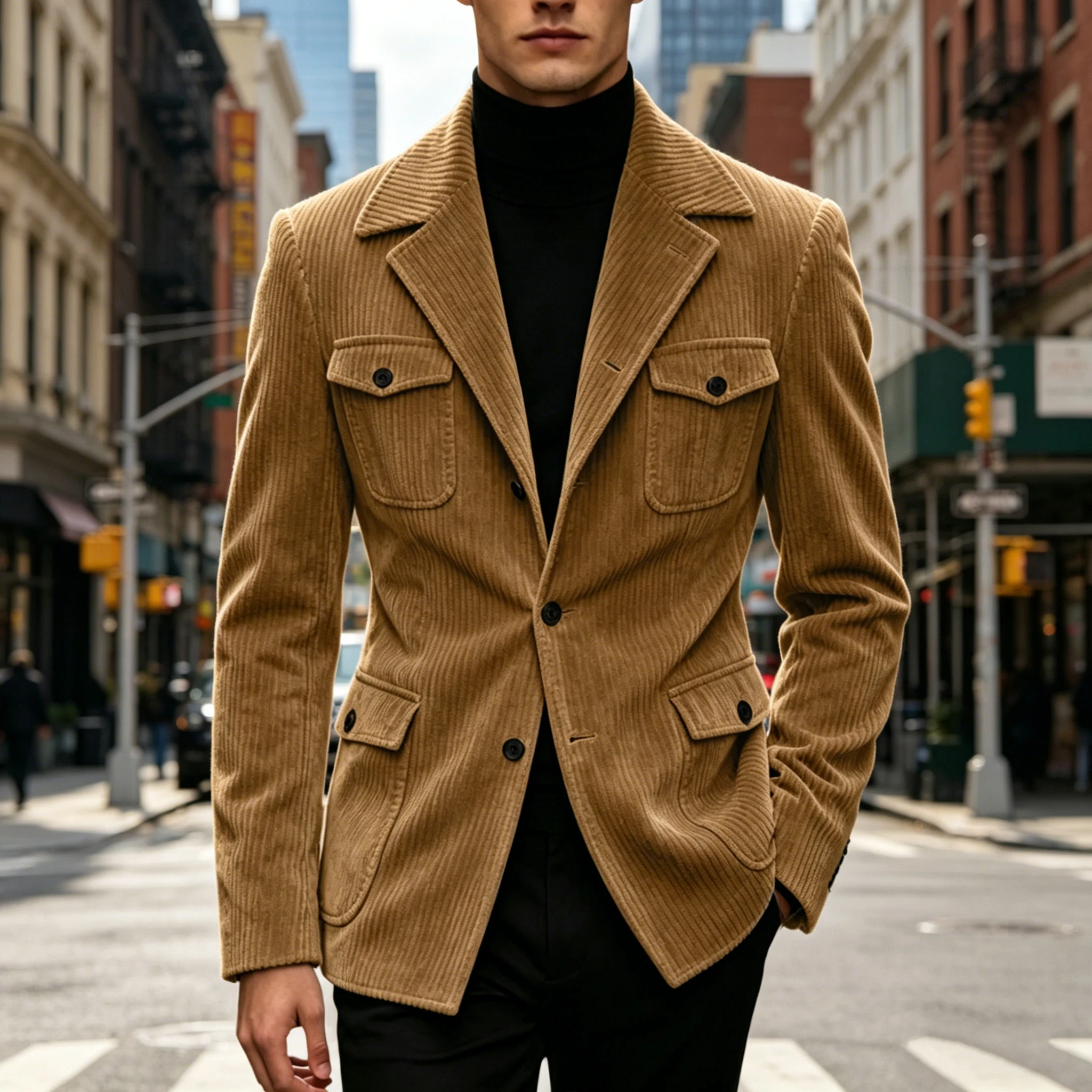 

Men's Corduroy Blazer Slim Fit Formal Business Casual Suit Jacket Vintage Single Breasted Sport Coats for Office Daily Wear