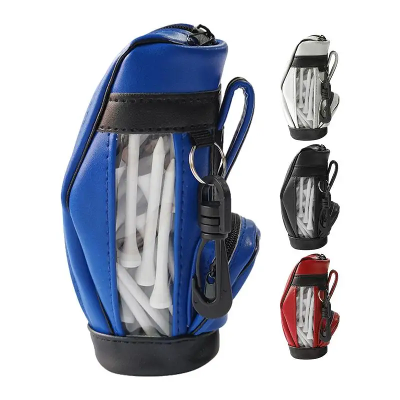 Portable Small Golf Ball Bag Mini Waist Pack Bag With 50 wooden ball pegs PU leather Golf Ball Pouch with Waist Belt Clip