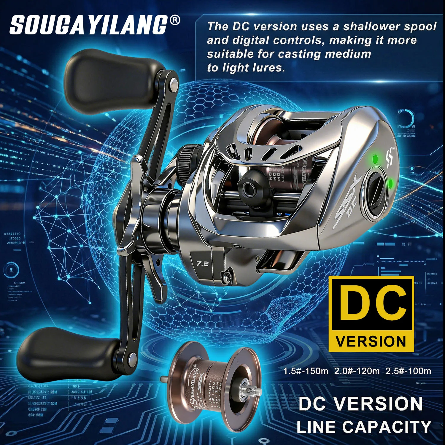 SOUGAYILANG SSX DC Baitcasting Fishing Reel Digital Control Longcast 7.2:1 Max Drag 10kg Baitcaster Reel 178g Fresh Seawater