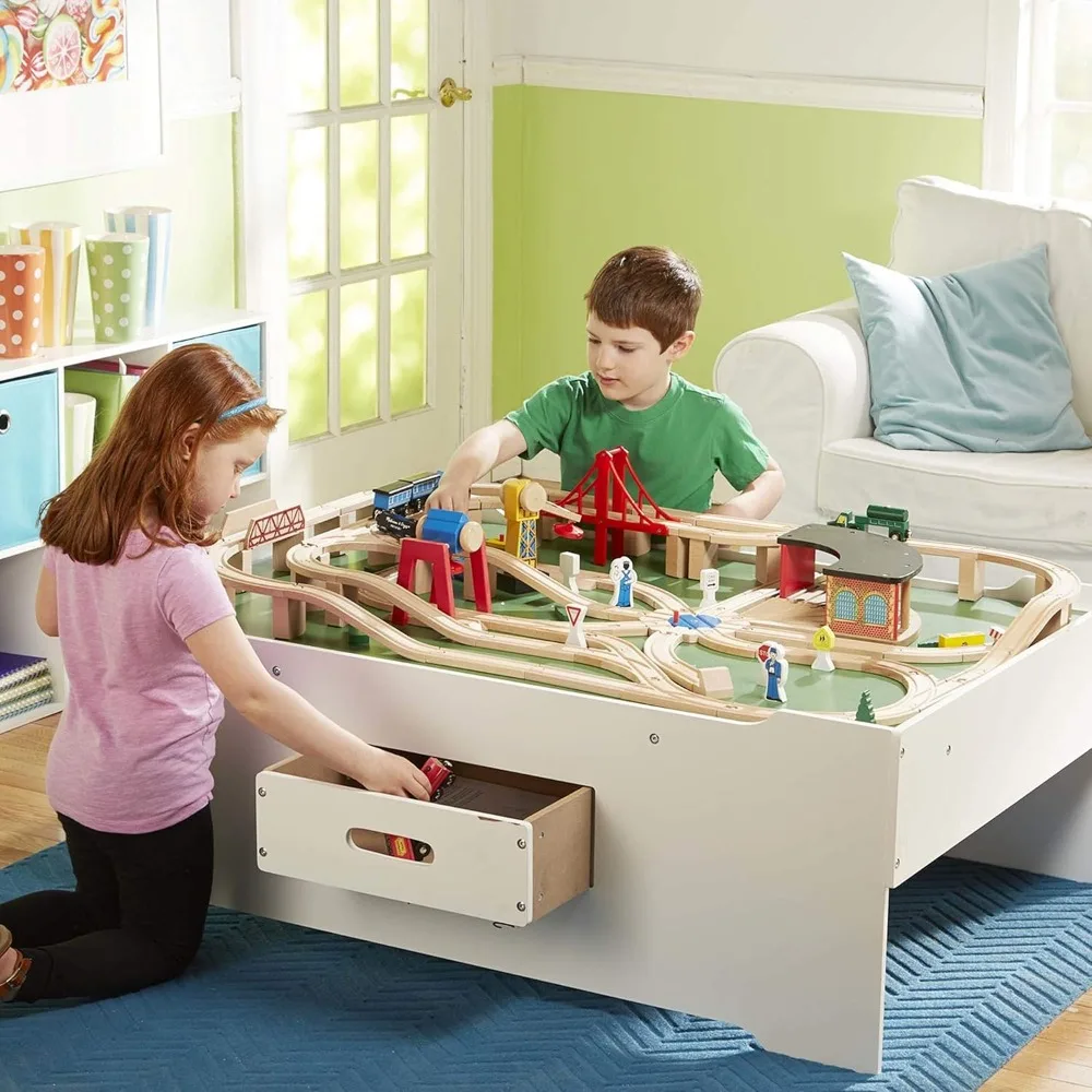 Mesa de juegos Multiactividad de madera Deluxe para sala de juegos, mesa de actividades para niños con almacenamiento, muebles, mesa de tren