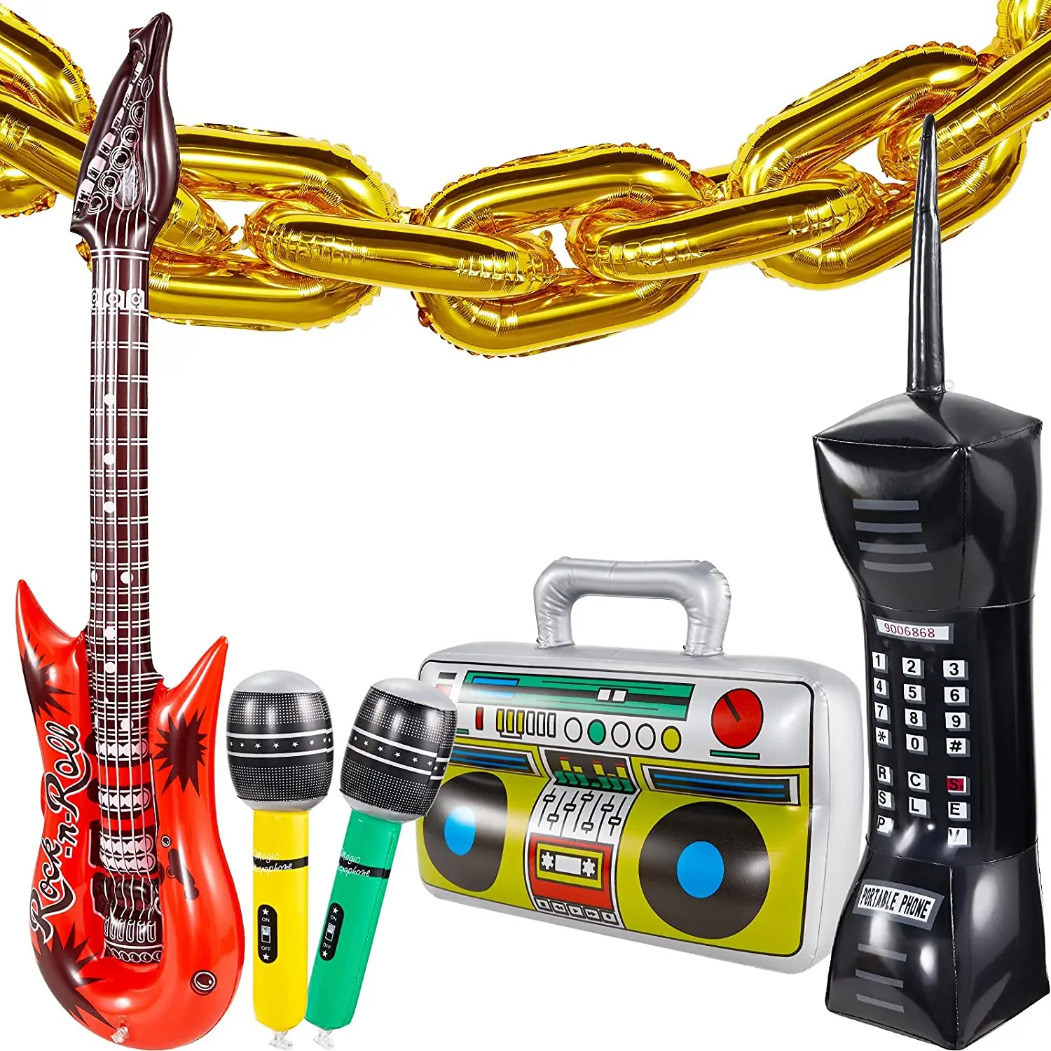 80s 90s Disco Party Decoration Supplies Inflatable Musical Instruments Guitar Mobile Radio Photo Frame Rock Birthday Party Props