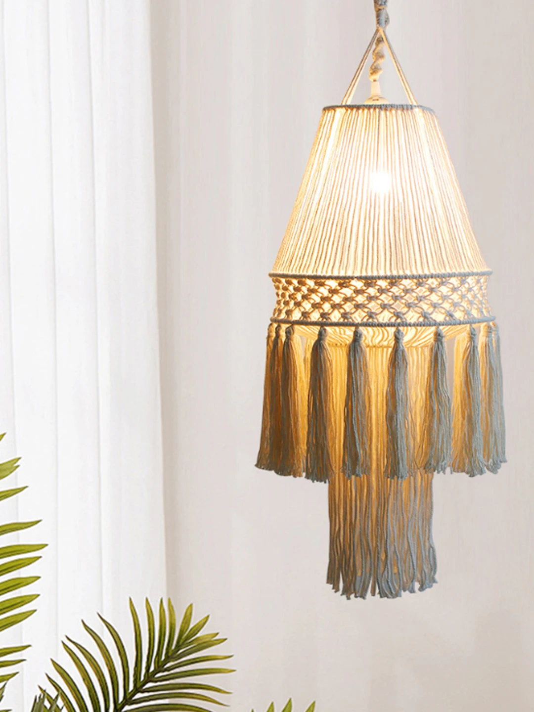 Bohemian Woven Lampshade Tassel Restaurant Bar Lighting Luxury Homestay Decorative Pendant Light Cotton Modern Simplicity