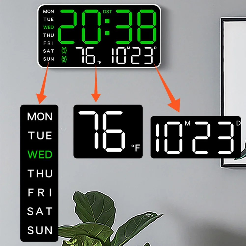 Day And Week Display For Daily Use LED Digital Wall Clock Plastic Material USB Powered Wall Or Table Use AAA Battery Mode